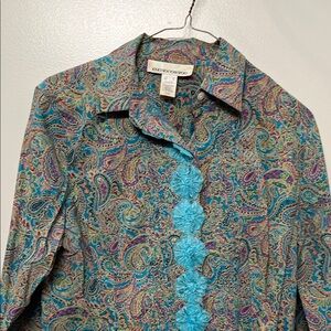 Jones New York Teal Multi Paisley Button-Front Shirt